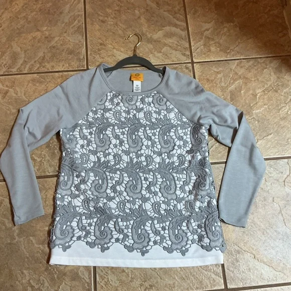 Ruby Rd. Gray Lace-Front Raglan Pullover - Picture 2 of 3